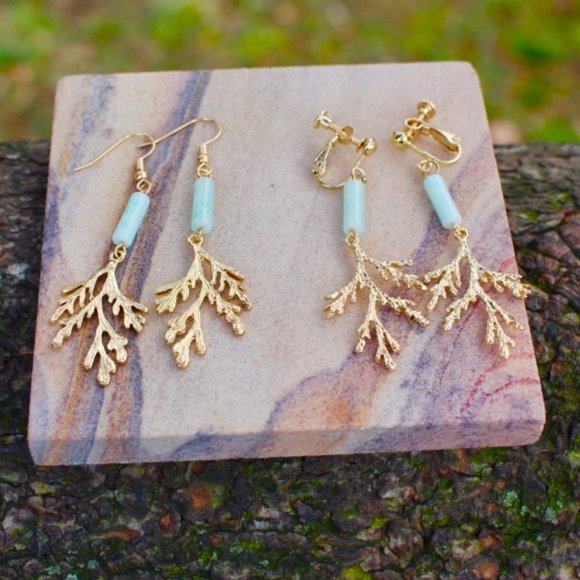 New Gold Coral Seaweed Branch Drop Dangle Earrings - Picture 13 of 13